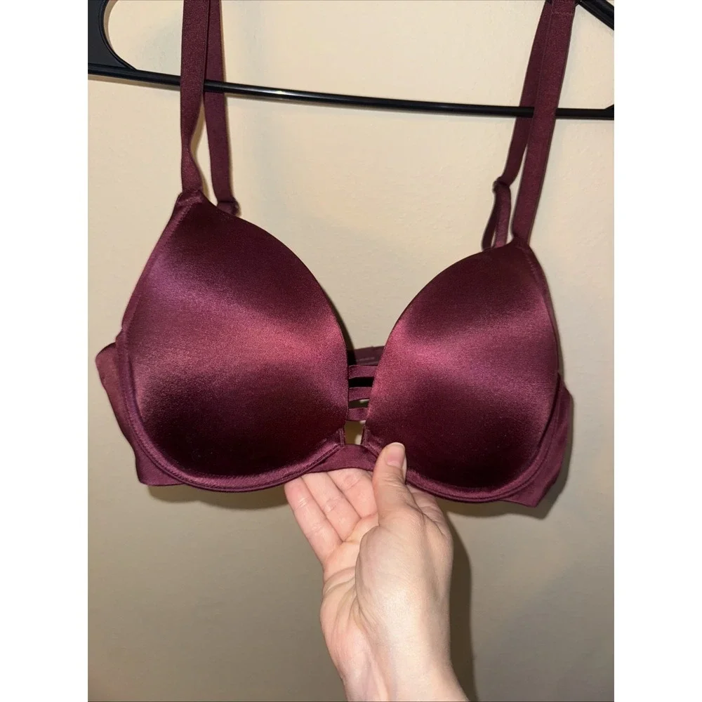 Soma Stunning‎ Push Up Bra 34D Black Cherry Burgundy Underwire Caged Detail New